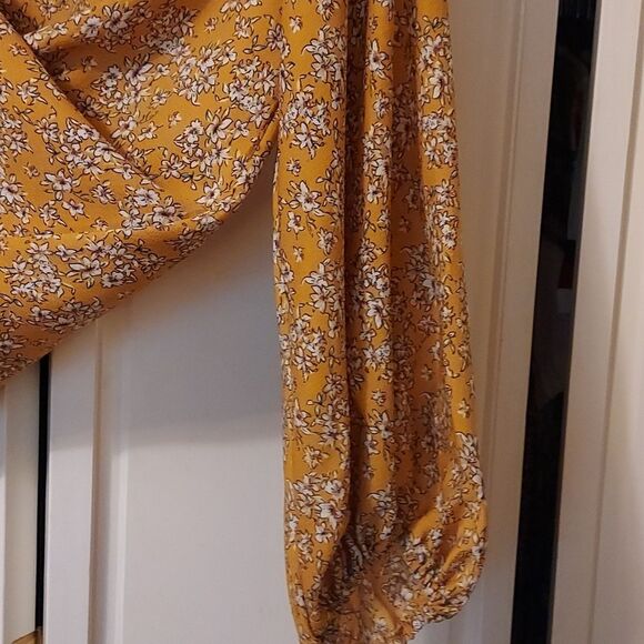 Golden yellow v neck boho blouse long sleeve - Picture 5 of 9